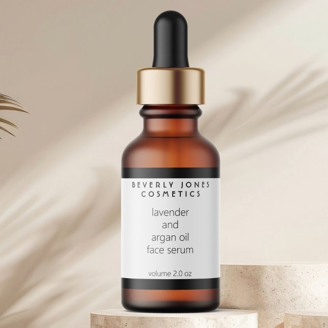 White & Black Modern Cosmetics Dropper Bottle Adressetikett (Skapare uppladdad)
