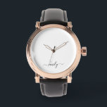 White Black Modern Script Monogram Namn Armbandsur<br><div class="desc">Svartvit,  enkelt skript,  Monogram Namn. Det gör perfekten söt 16-årsjubileum,  bröllop,  möhippa,  årsdag,  babydusch eller bachelorette-fest för någon som glam lyxen och chic stilar i kärlek.</div>