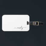 White Black Modern Script Monogram Namn Bagagebricka<br><div class="desc">Svartvit,  enkelt skript,  Monogram Namn. Det gör perfekten söt 16-årsjubileum,  bröllop,  möhippa,  årsdag,  babydusch eller bachelorette-fest för någon som glam lyxen och chic stilar i kärlek.</div>