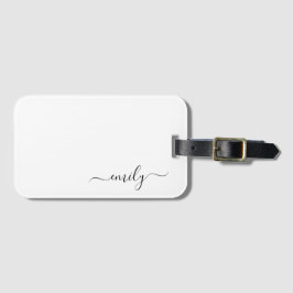 White Black Modern Script Monogram Namn Bagagebricka