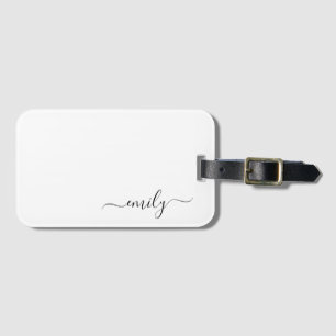 White Black Modern Script Monogram Namn Bagagebricka
