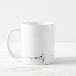 White Black Modern Script Monogram Namn Kaffemugg