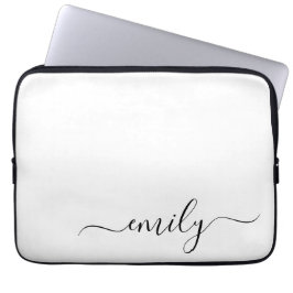 White Black Modern Script Monogram Namn Laptop Fodral