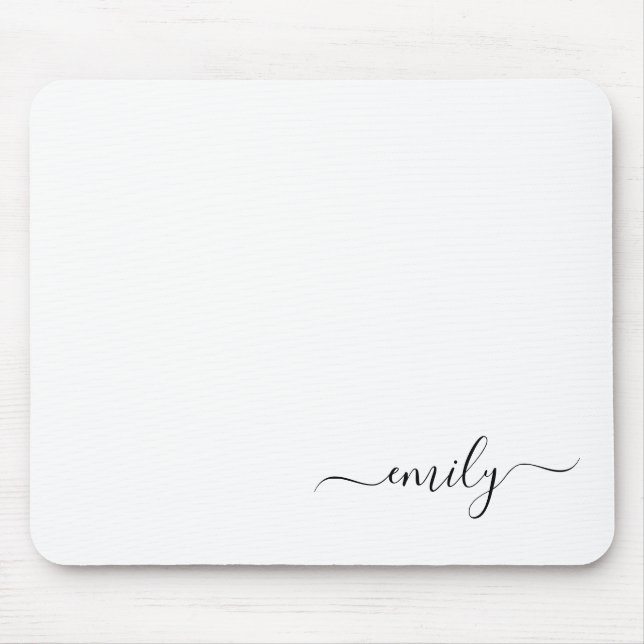 White Black Modern Script Monogram Namn Musmatta (Framsidan)
