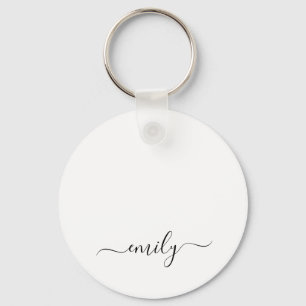 White Black Modern Script Monogram Namn Nyckelring
