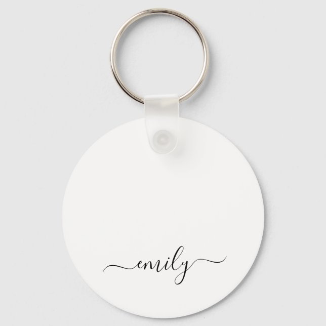 White Black Modern Script Monogram Namn Nyckelring (Framsida)