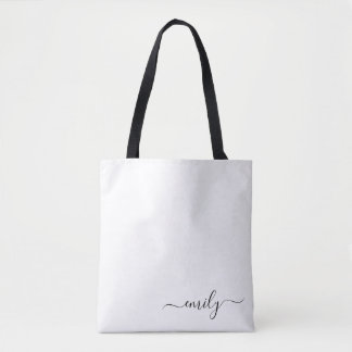 White Black Modern Script Monogram Namn Tygkasse