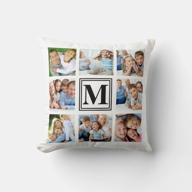 White Black Monogram 8 Multi Photo Collage Kudde (Framsida)