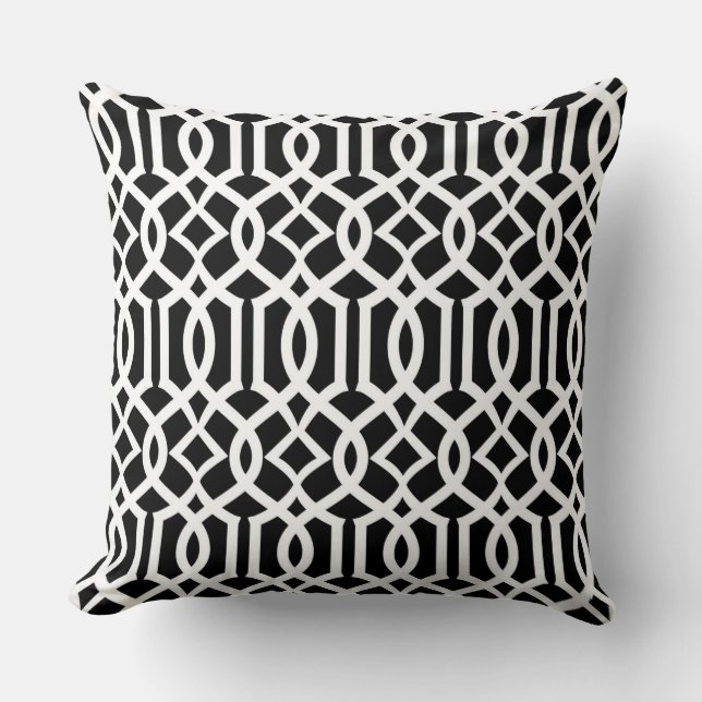 White Black Moroccan Trellis Decor Pillow Kudde (Framsida)