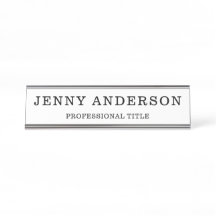 White Black Namn och Title Desk Namn Plate