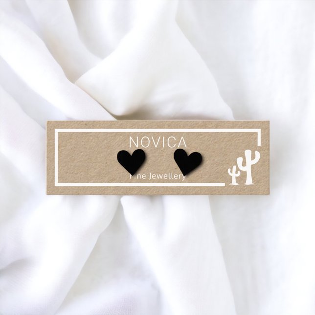 White Bläck on Kraft Cactus Earring Visning Card Mini Visitkort (Skapare uppladdad)