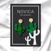 White Bläck on Kraft Cactus Earring Visning Card