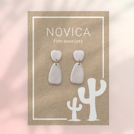 White Bläck on Kraft Cactus Earring Visning Card Visitkort