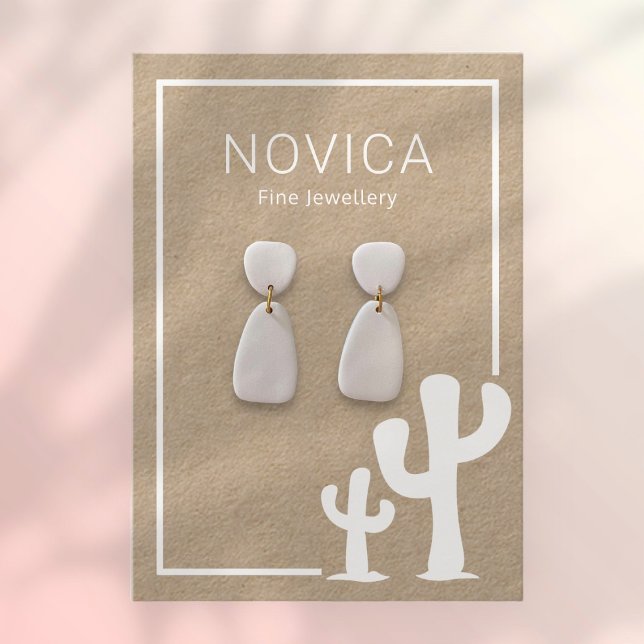White Bläck on Kraft Cactus Earring Visning Card Visitkort (Skapare uppladdad)