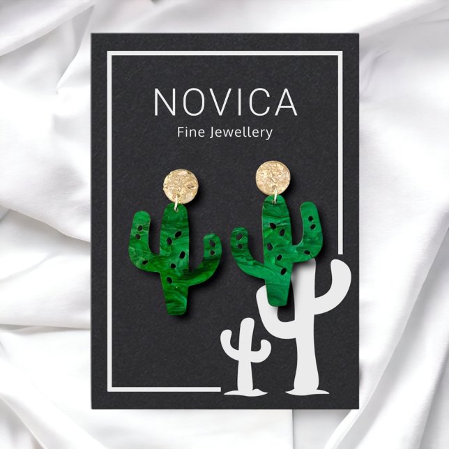 White Bläck on Kraft Cactus Earring Visning Card Visitkort (Skapare uppladdad)