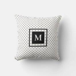 White Black Polka Dot Mönster med Modern Monogram Kudde