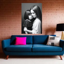 White Black porträtt Mor och dotter | AI Art Poster