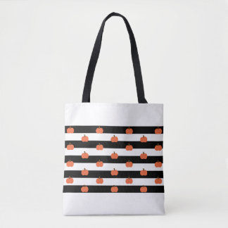 White & Black Rand med Pumpkins - Halloween Tygkasse