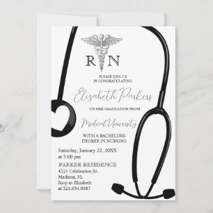 White Black RN Nursing School Studentfest Inbjudningar