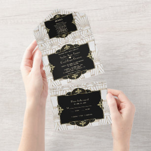 White Black Roaring 20-talets Gatsby Art Deco Bröl