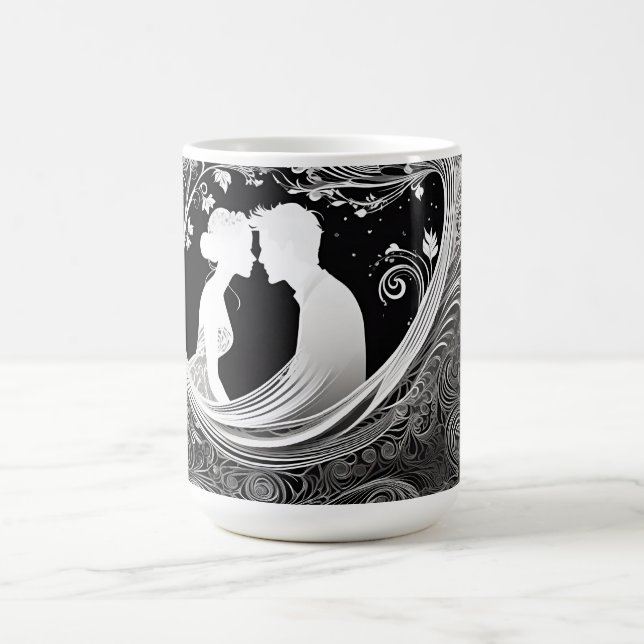 White & Black Romantic Silhouette Couple Kaffemugg (Center)
