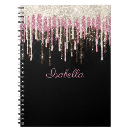 White Black Rosa Glitter Drives Personlig Namn Anteckningsbok
