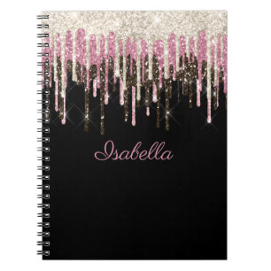 White Black Rosa Glitter Drives Personlig Namn Anteckningsbok