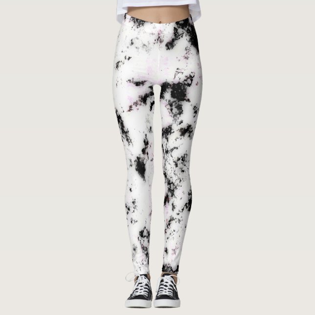 White Black Rosa Marble Paint Stänk Abstrakt Leggings (Framsida)