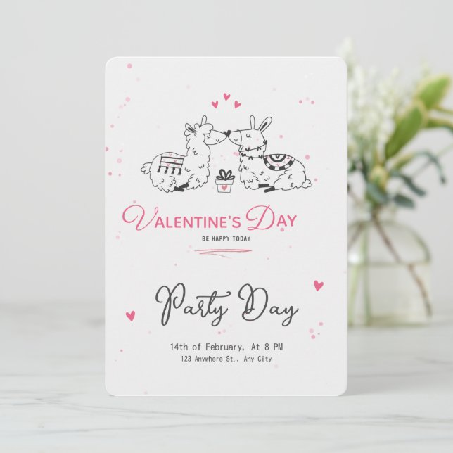 White Black Rosa Minimalist Cute Valentine Day Inbjudningar (Stående Fram)