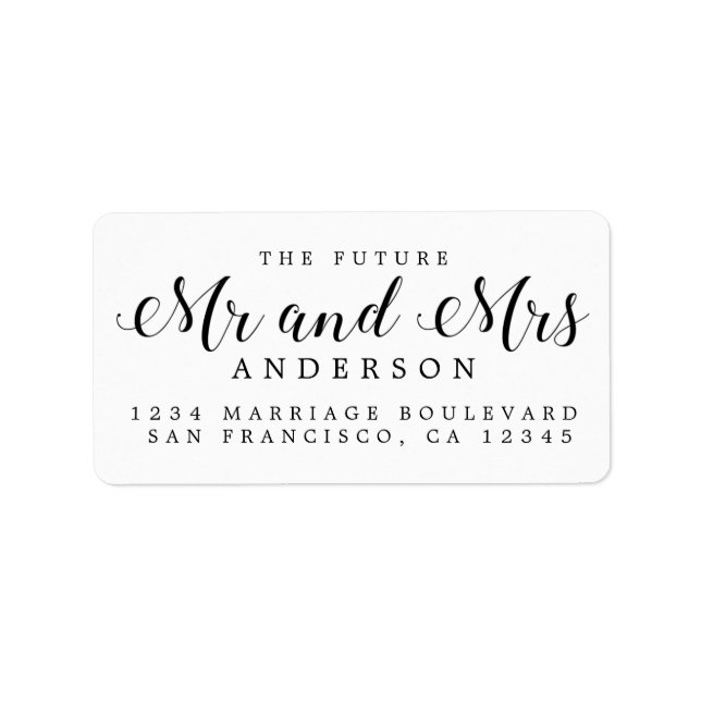 White Black Script Future Mr Mrs Returadress Adressetikett (Framsidan)