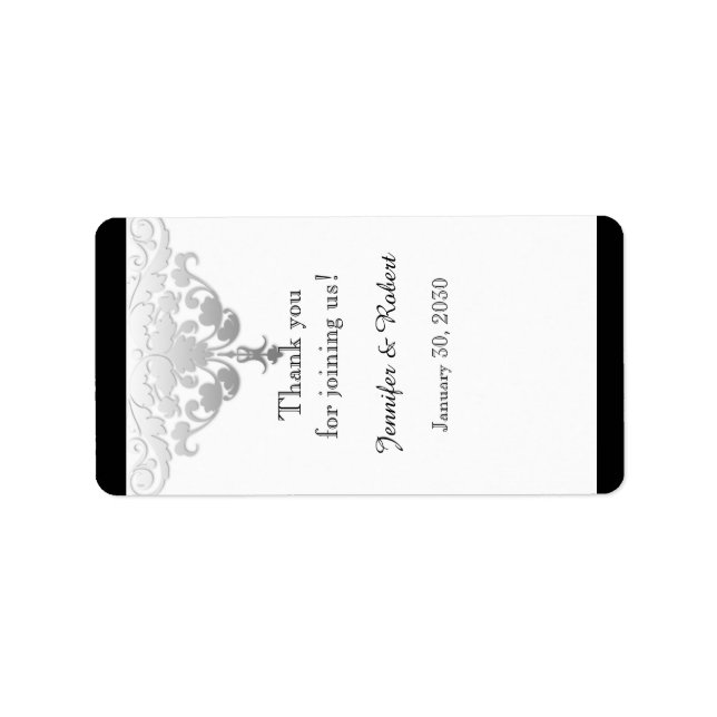 White Black Silver Damask Wedding Lip Balm-etikett Adressetikett (Framsidan)