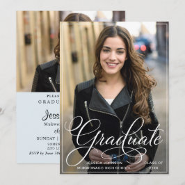 White Black Simple Modern PHOTO-Studentfest Inbjudningar