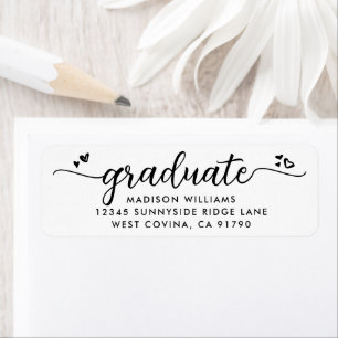 White Black Studenten Script Heart Modern Adress Returadress Etikett