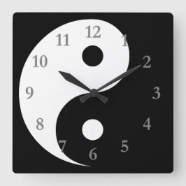 White Black Yin Yang Symbol med Grått Numbers Fyrkantig Klocka
