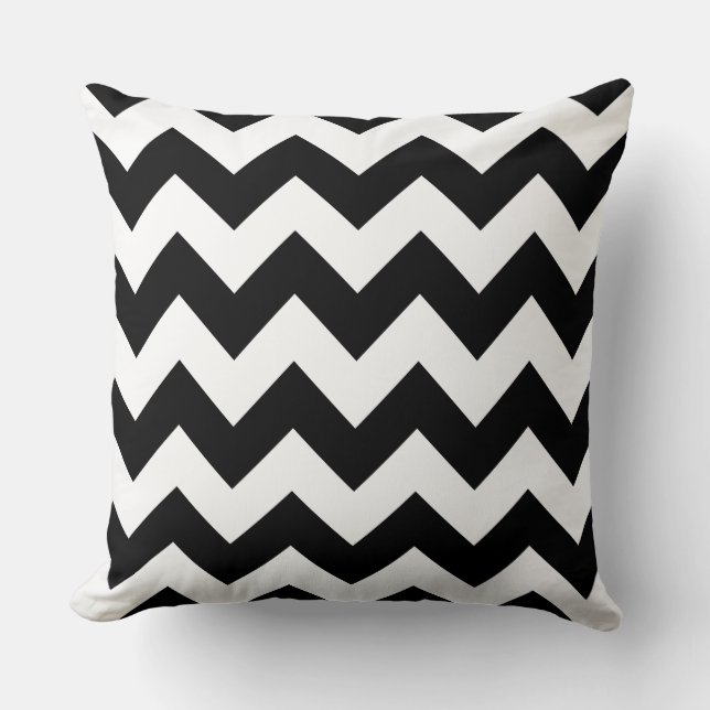 White Black Zig Zag Stripe Pillow Kudde (Framsida)