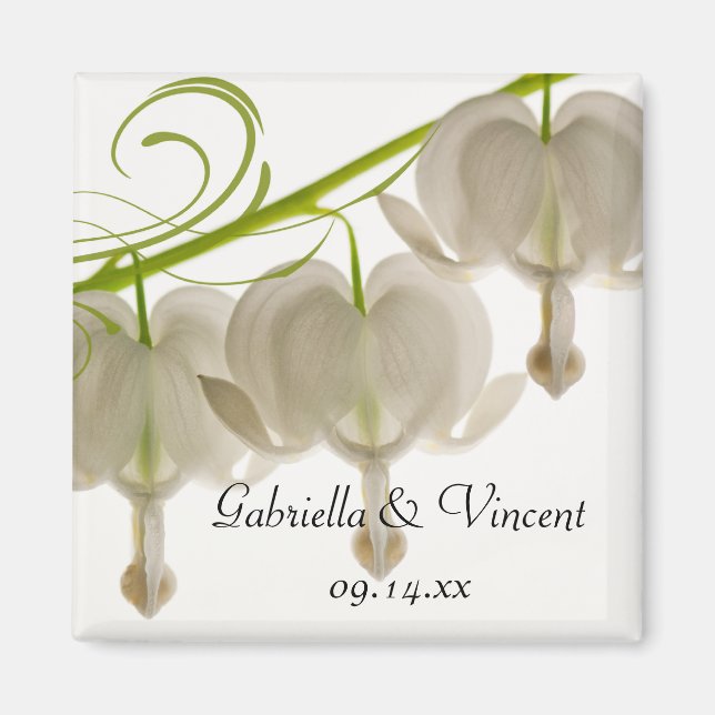 White Bleeding Heart Flowers Bröllop Magnet (Framsidan)