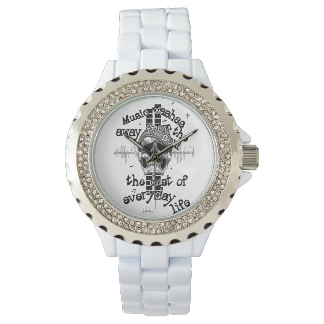 White Bling Music Skull Watch. Armbandsur (Framsida)