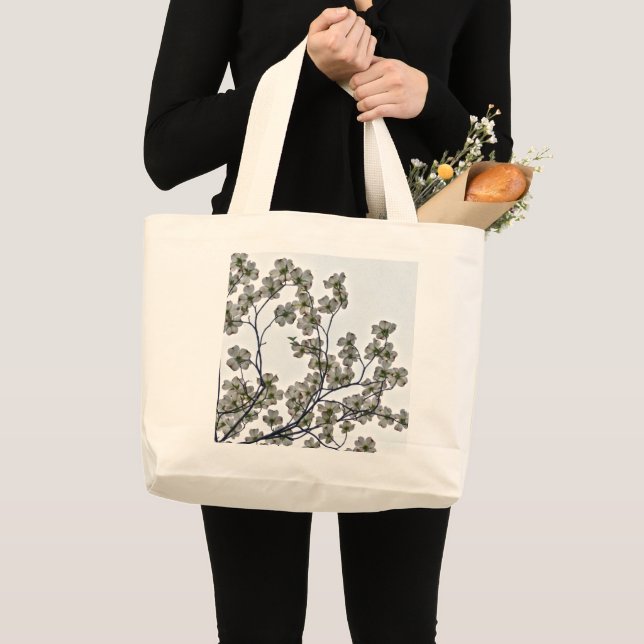 White Blommar Dogwood Large Tote Bag Jumbo Tygkasse (Framsida (produkt))