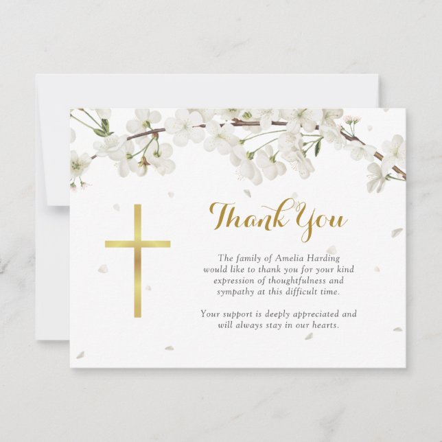 White Blommar Funeral Christian Tack Kort (Framsida)
