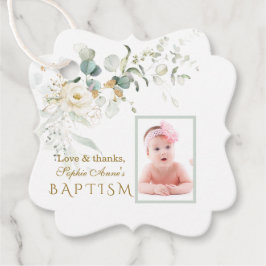 White Blommigt Airy Greenery Girl Photo Baptism Gåvor Etiketter