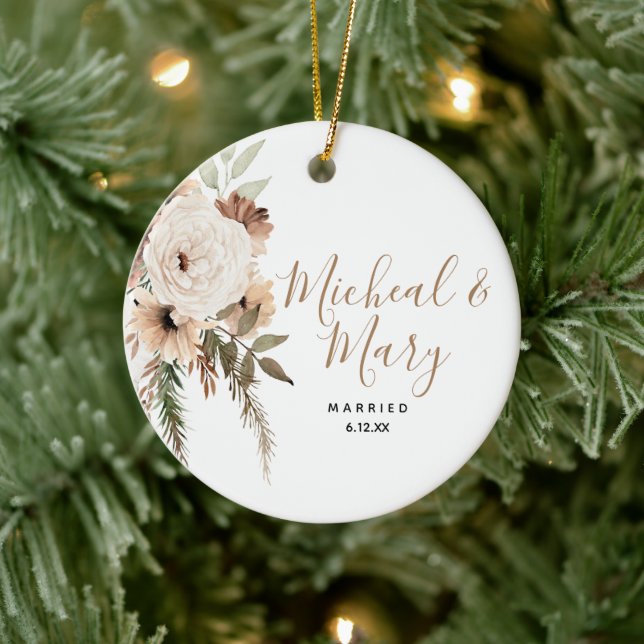 White Blommigt Boho Bröllop Ornament Gift (Träd)