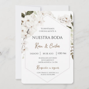 White Blommigt Boho Spansk bröllopsinbjudan Inbjudningar