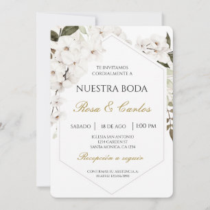 White Blommigt Boho Spansk bröllopsinbjudan Inbjudningar