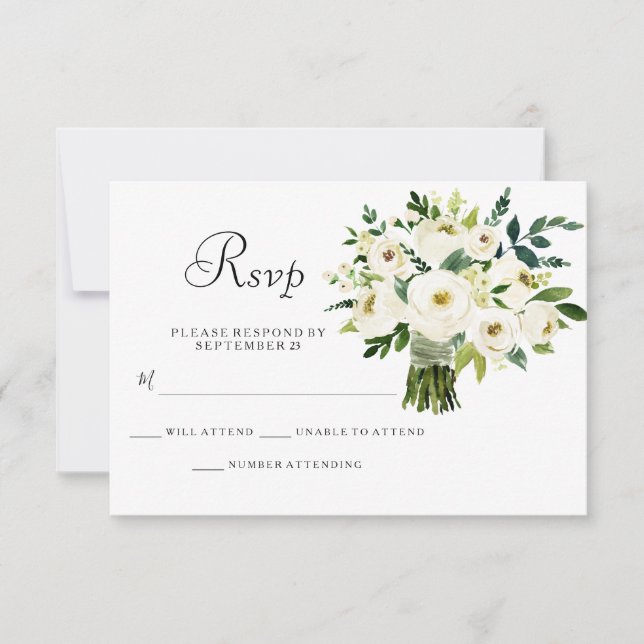 White Blommigt Bouquet Elegant bröllop OSA Kort (Framsida)