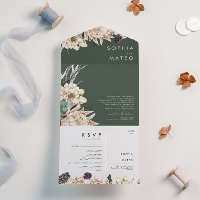 White Blommigt Bouquet | Mörk grönt försegling och (Skapare uppladdad)