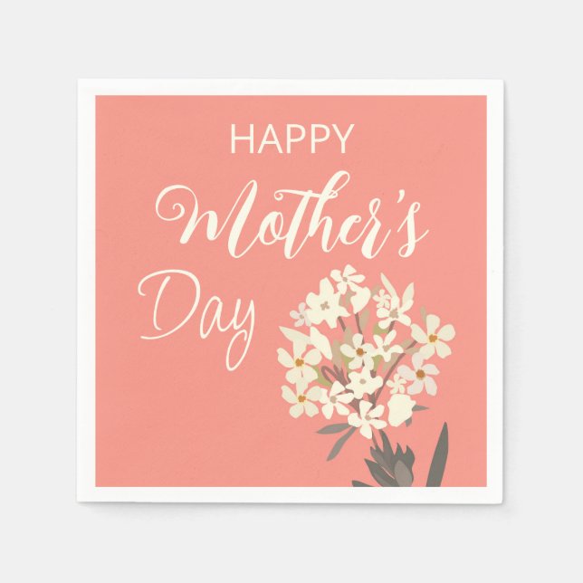 White Blommigt Bouquet / Mors dag Pappersservett (Framsidan)
