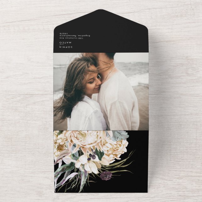 White Blommigt Bouquet | Svart fotoförsegling och  (Utsida)