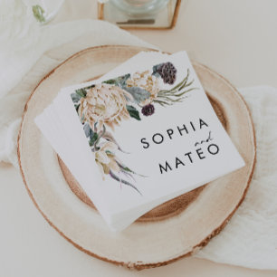White Blommigt Bröllop Napkins Pappersservett
