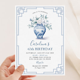 White Blommigt Chinoiserie Ginger Burk Birthday Inbjudningar