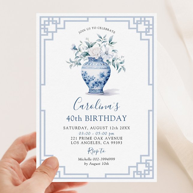 White Blommigt Chinoiserie Ginger Burk Birthday Inbjudningar (Skapare uppladdad)